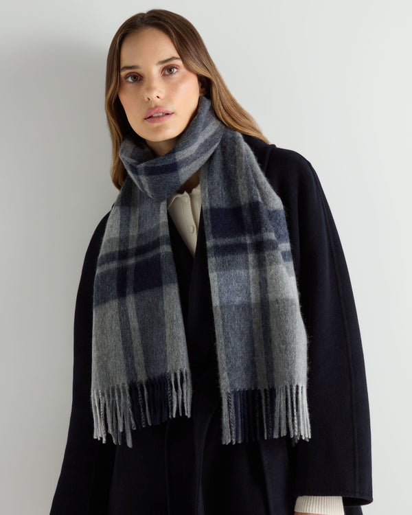 N.peal Unisex Cashmere Check Scarf In Grey + Navy