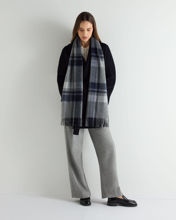 N.peal Unisex Cashmere Check Scarf In Grey + Navy