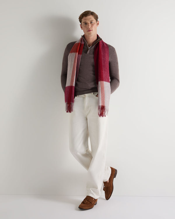 N.peal Unisex Cashmere Check Scarf In Red + Grey