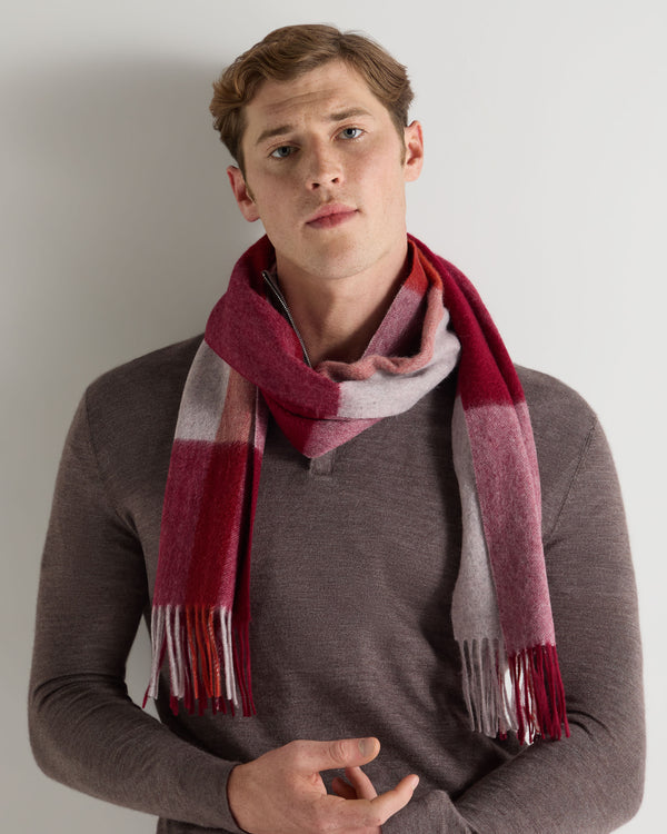 N.peal Unisex Cashmere Check Scarf In Red + Grey