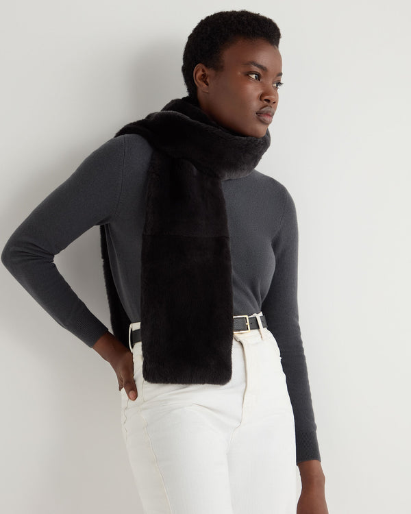 N.peal Unisex Long Fur Scarf In Dark Charcoal Grey