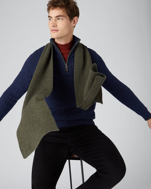 N.peal Unisex Ribbed Cashmere Scarf In Moss Green