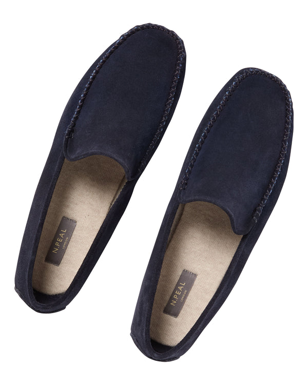 n.peal Unisex Suede Moccasin In Navy Blue