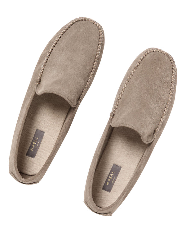 n.peal Unisex Suede Moccasin In Taupe Brown