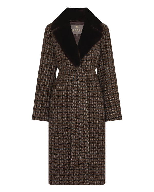 N.peal Women's Dogtooth Fur Trim Coat In Brown