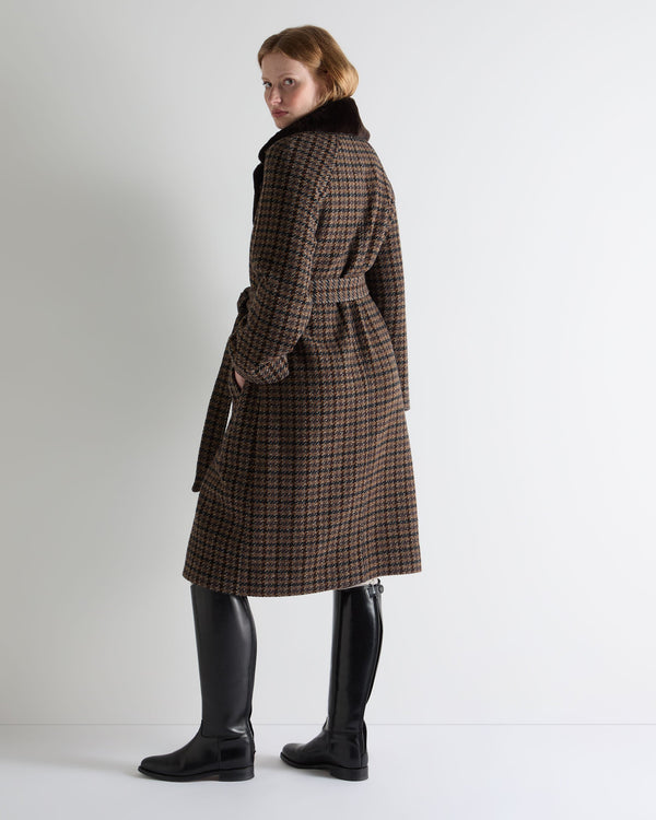 N.peal Women's Dogtooth Fur Trim Coat In Brown