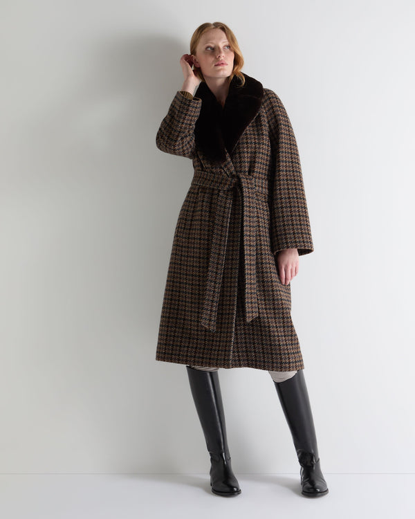 n.peal Women's Dogtooth Fur Trim Coat In Brown