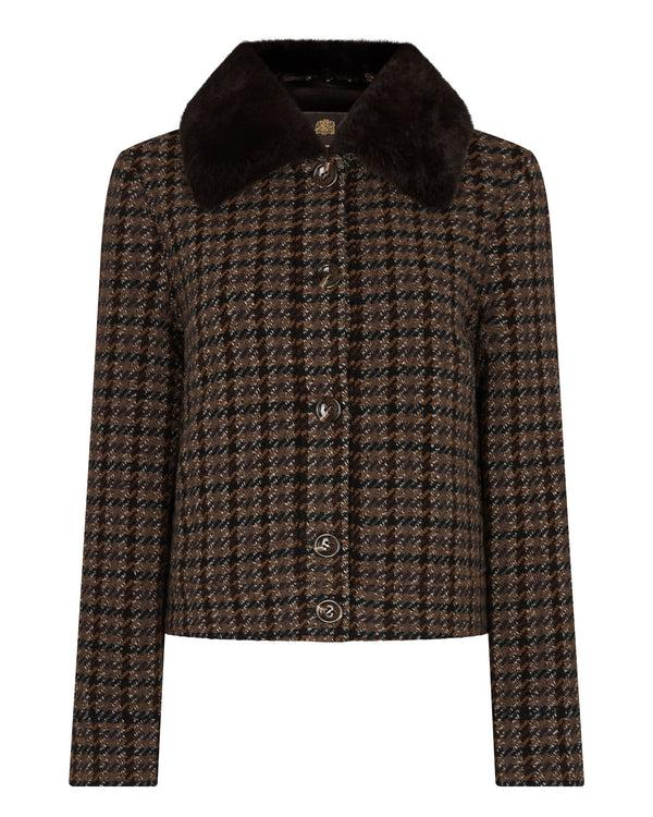 N.peal Women's Dogtooth Fur Trim Jacket In Brown