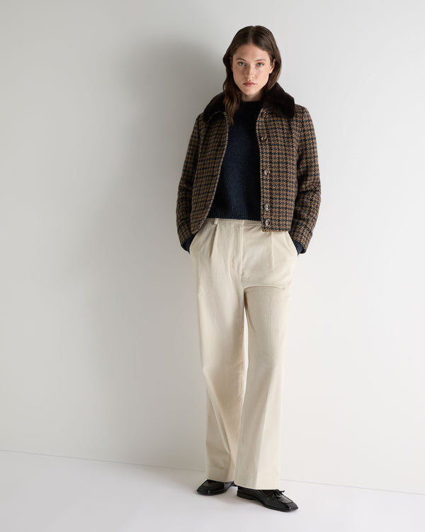 N.peal Women's Dogtooth Fur Trim Jacket In Brown