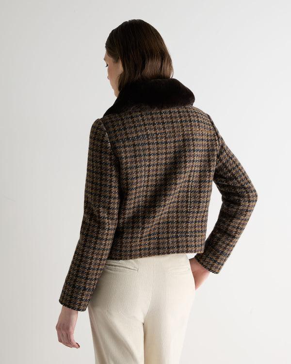 N.peal Women's Dogtooth Fur Trim Jacket In Brown