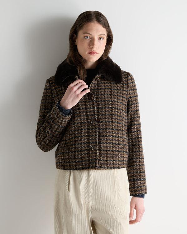 n.peal Women's Dogtooth Fur Trim Jacket In Brown