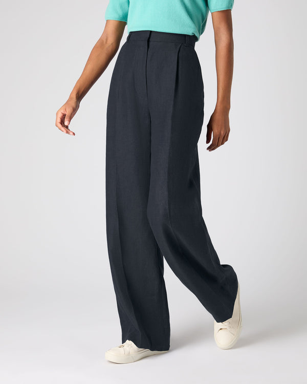n.peal Women's Florence Linen Pant In Navy Blue