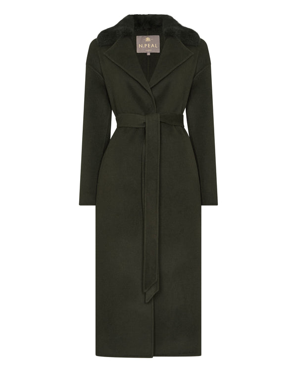 N.peal Women's Fur Collar Longline Coat In Green