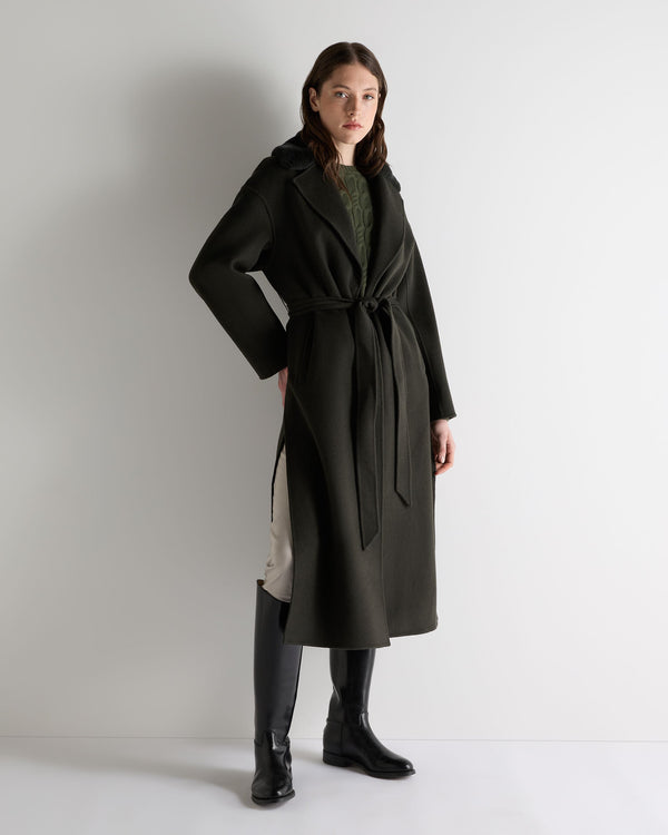N.peal Women's Fur Collar Longline Coat In Green