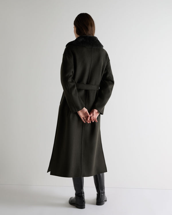 N.peal Women's Fur Collar Longline Coat In Green