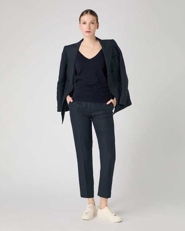 N.peal Women's Harper Crop Linen Pant In Navy Blue