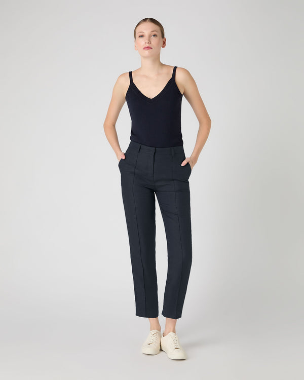 n.peal Women's Harper Crop Linen Pant In Navy Blue