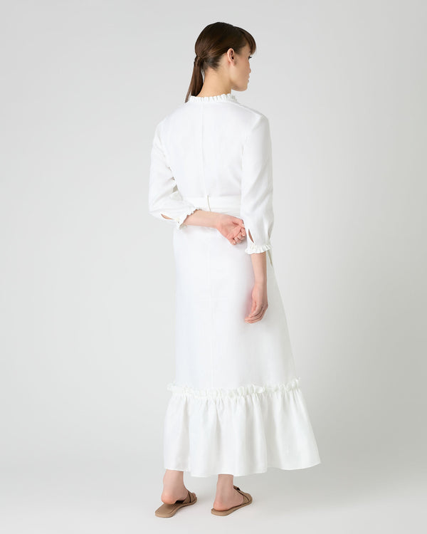 N.peal Women's Iris Ruffle Linen Dress In White