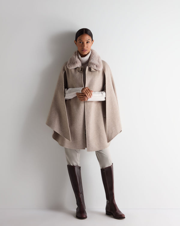 N.peal Women's Rex Collar Cape In Taupe Brown
