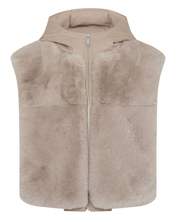 N.peal Women's Rex Fur Hooded Gilet In Beige Brown