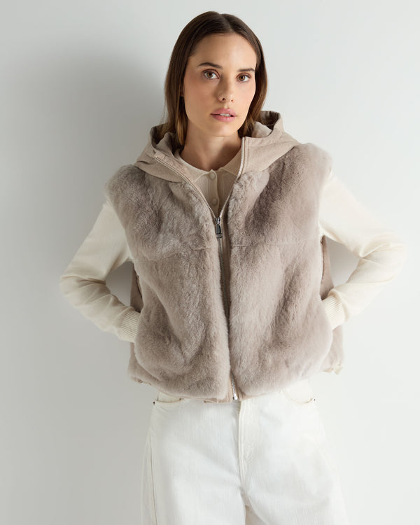 n.peal Women's Rex Fur Hooded Gilet In Beige Brown