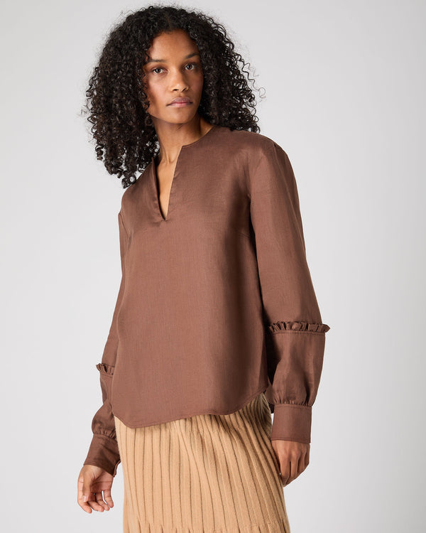 n.peal Women's Sienna Linen Top In Tan Brown