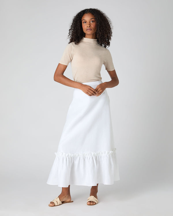 N.peal Women's Sofia Ruffle Linen Skirt In White