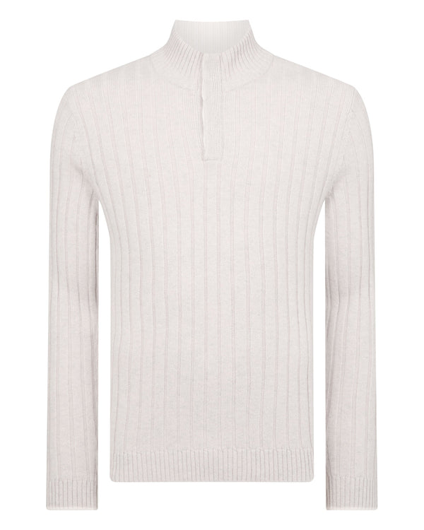 N.peal TUCCI RIB HALF BUTTON SWEATER In Pebble Grey