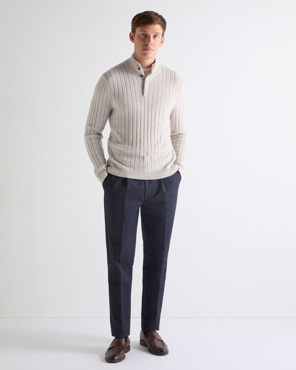 N.peal TUCCI RIB HALF BUTTON SWEATER In Pebble Grey