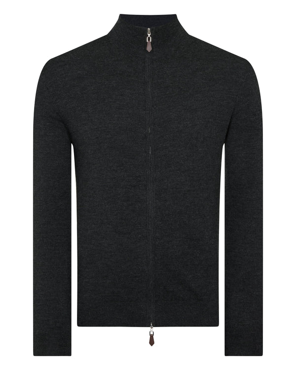N.peal TUCCI SUPERFINE FULL ZIP In Dark Charcoal Grey