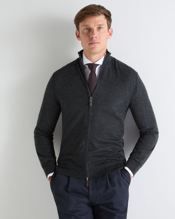 n.peal TUCCI SUPERFINE FULL ZIP In Dark Charcoal Grey