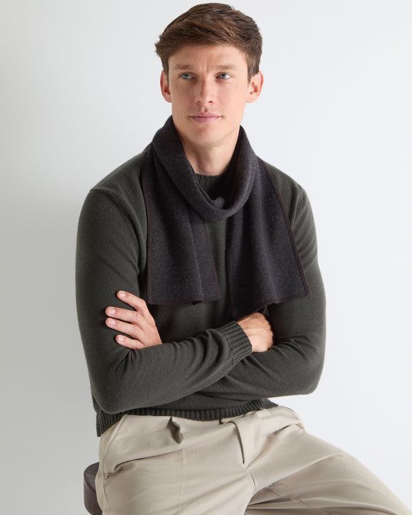 N.peal TUCCI SUPERFINE HERRINGBONE SCARF In Dark Charcoal Grey