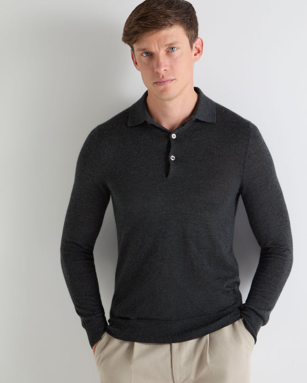 N.peal TUCCI SUPERFINE POLO SHIRT In Dark Charcoal Grey
