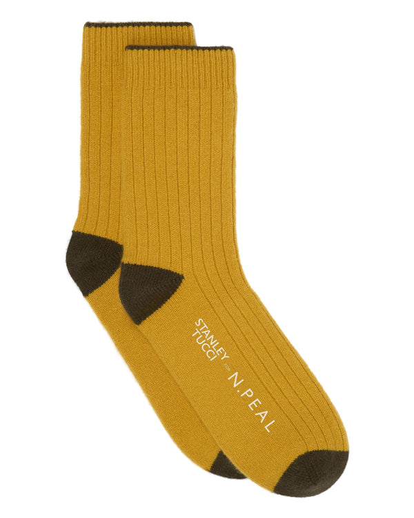 N.peal TUCCI TRAVEL SOCK In Ochre Yellow + Olive Green