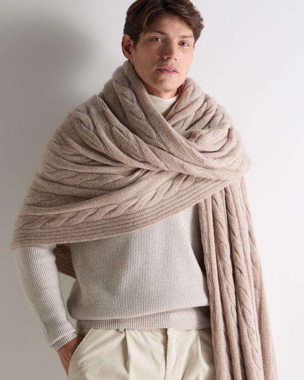 N.peal Unisex Cable Cashmere Throw In Oatmeal Brown