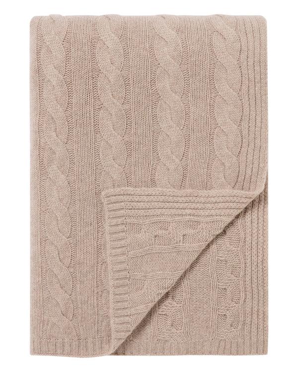 n.peal Unisex Cable Cashmere Throw In Oatmeal Brown
