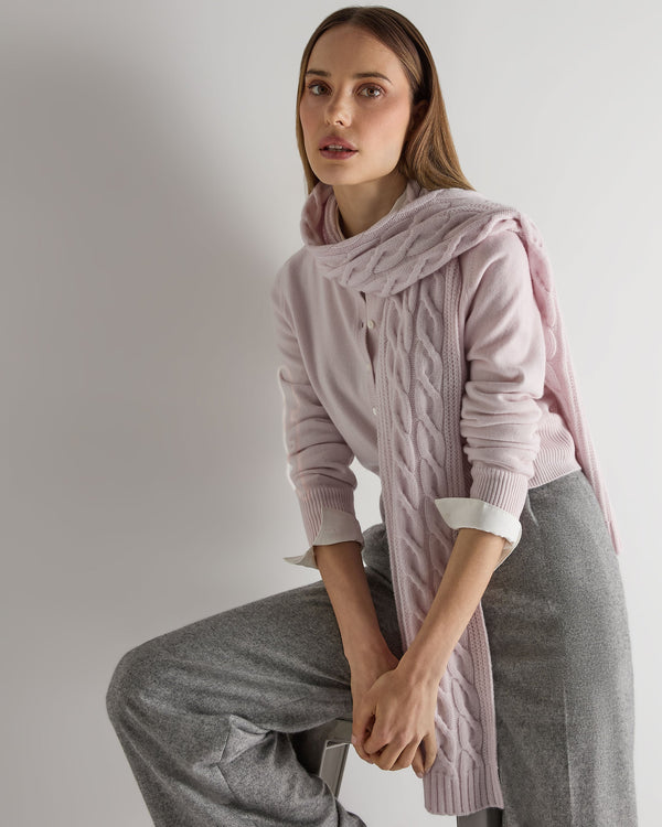 N.peal Unisex Cable Rib Cashmere Scarf In Chalk Pink