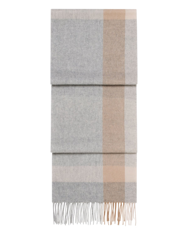 n.peal Unisex Cashmere Check Scarf In Light Grey + Camel