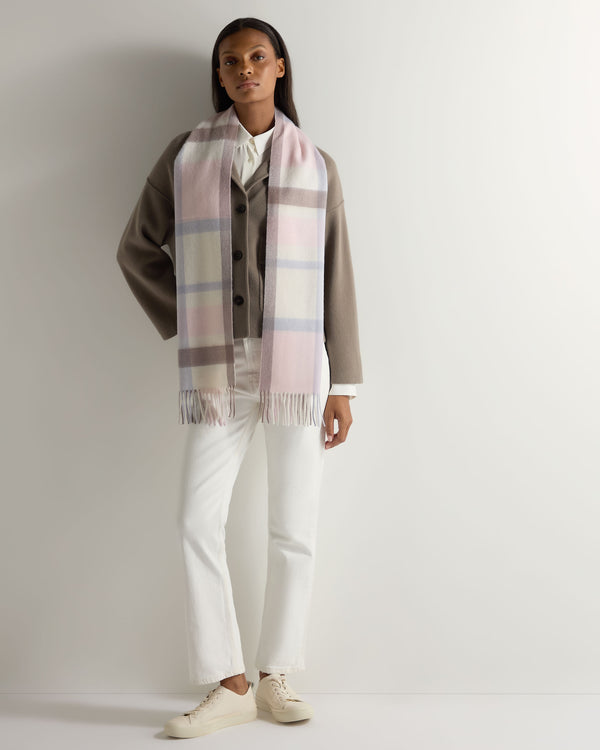 N.peal Unisex Cashmere Check Scarf In Oatmeal + Grey Check