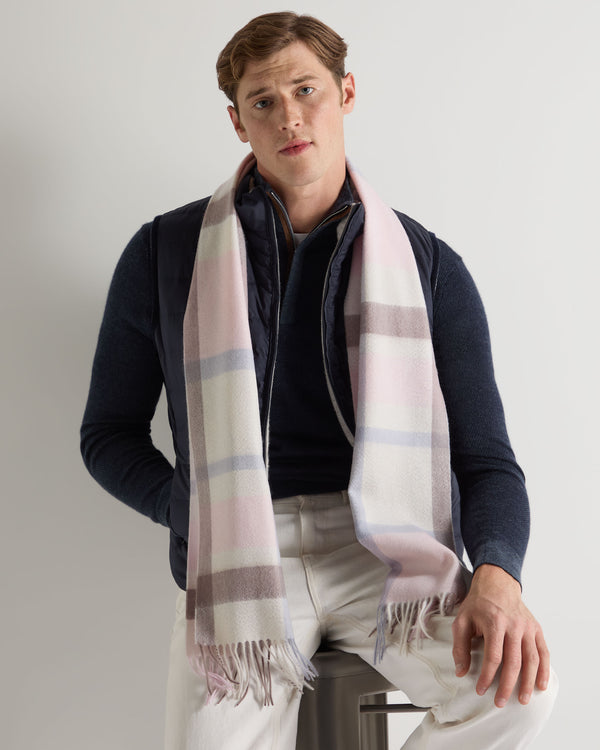 N.peal Unisex Cashmere Check Scarf In Oatmeal + Grey Check