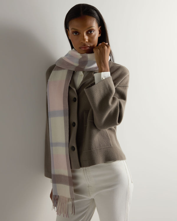 N.peal Unisex Cashmere Check Scarf In Oatmeal + Grey Check