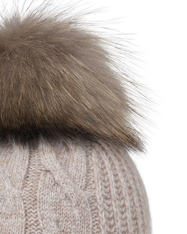 N.peal Unisex Chunky Cable Cashmere Pom Hat In Basilica Beige Brown Marl