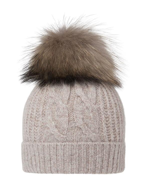 n.peal Unisex Chunky Cable Cashmere Pom Hat In Basilica Beige Brown Marl