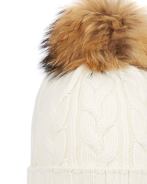 N.peal Unisex Chunky Cable Cashmere Pom Hat In New Ivory White