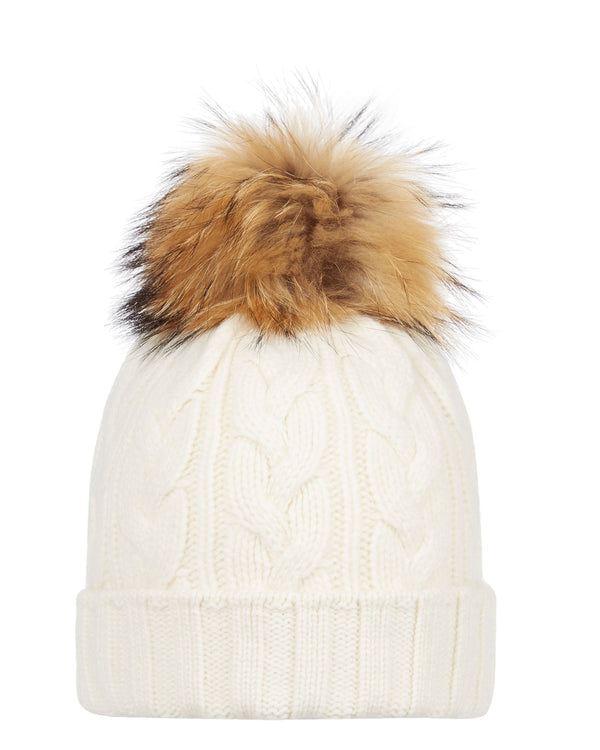 n.peal Unisex Chunky Cable Cashmere Pom Hat In New Ivory White