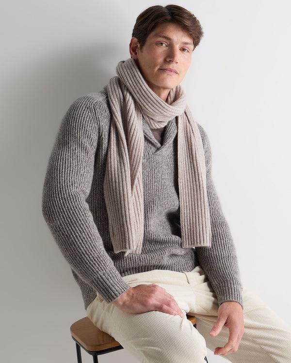 N.peal Unisex Chunky Rib Cashmere Scarf In Basilica Beige Brown Marl