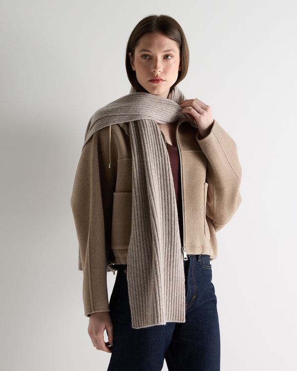 N.peal Unisex Chunky Rib Cashmere Scarf In Basilica Beige Brown Marl
