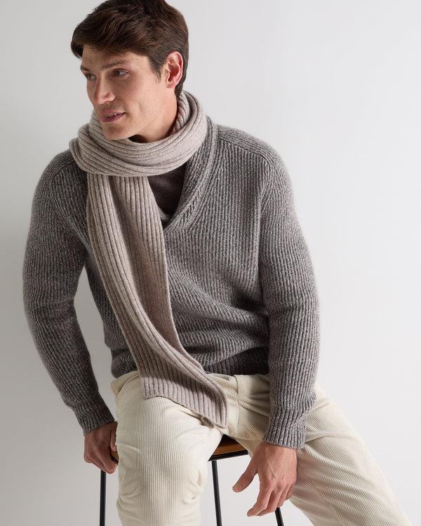 N.peal Unisex Chunky Rib Cashmere Scarf In Basilica Beige Brown Marl