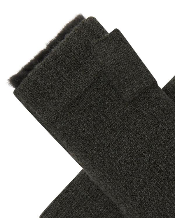 N.peal Unisex Fur Lined Fingerless Cashmere Gloves In Arabica Khaki Green