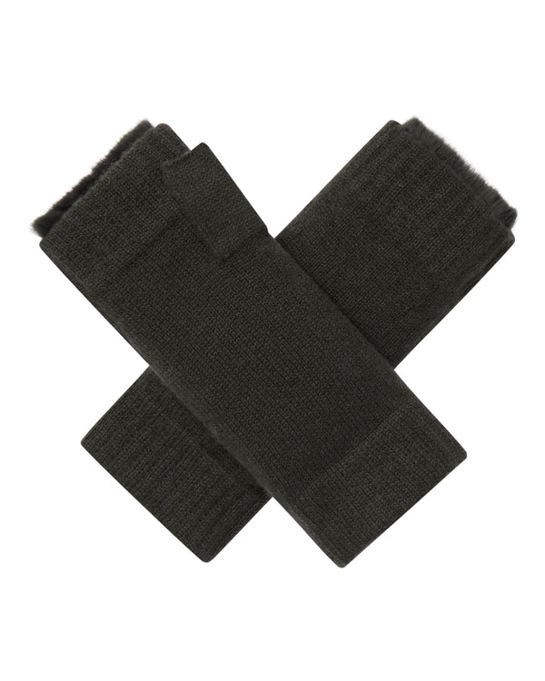 n.peal Unisex Fur Lined Fingerless Cashmere Gloves In Arabica Khaki Green